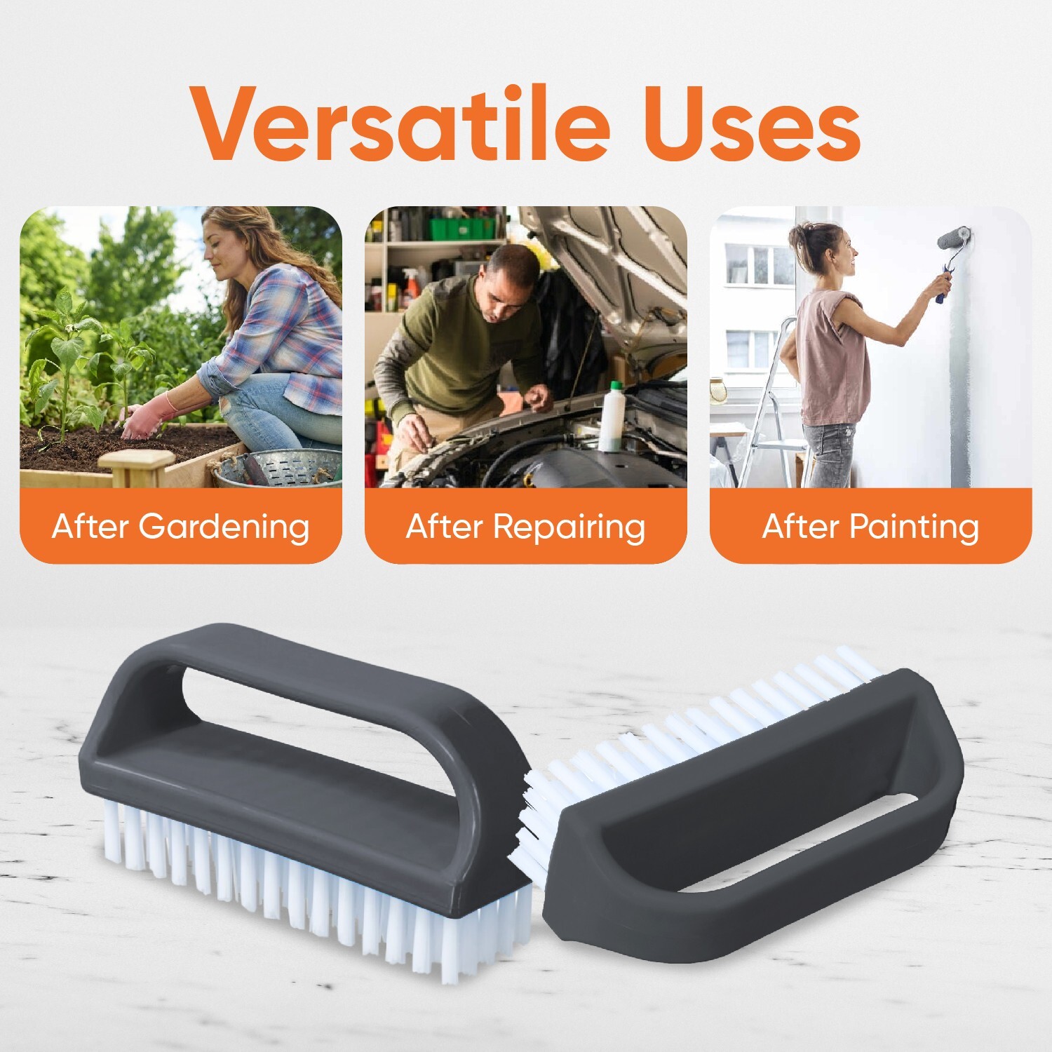 Superio Nail Brush Cleaner with Handle 3 Pack Durable Scrub Brush to Clean
