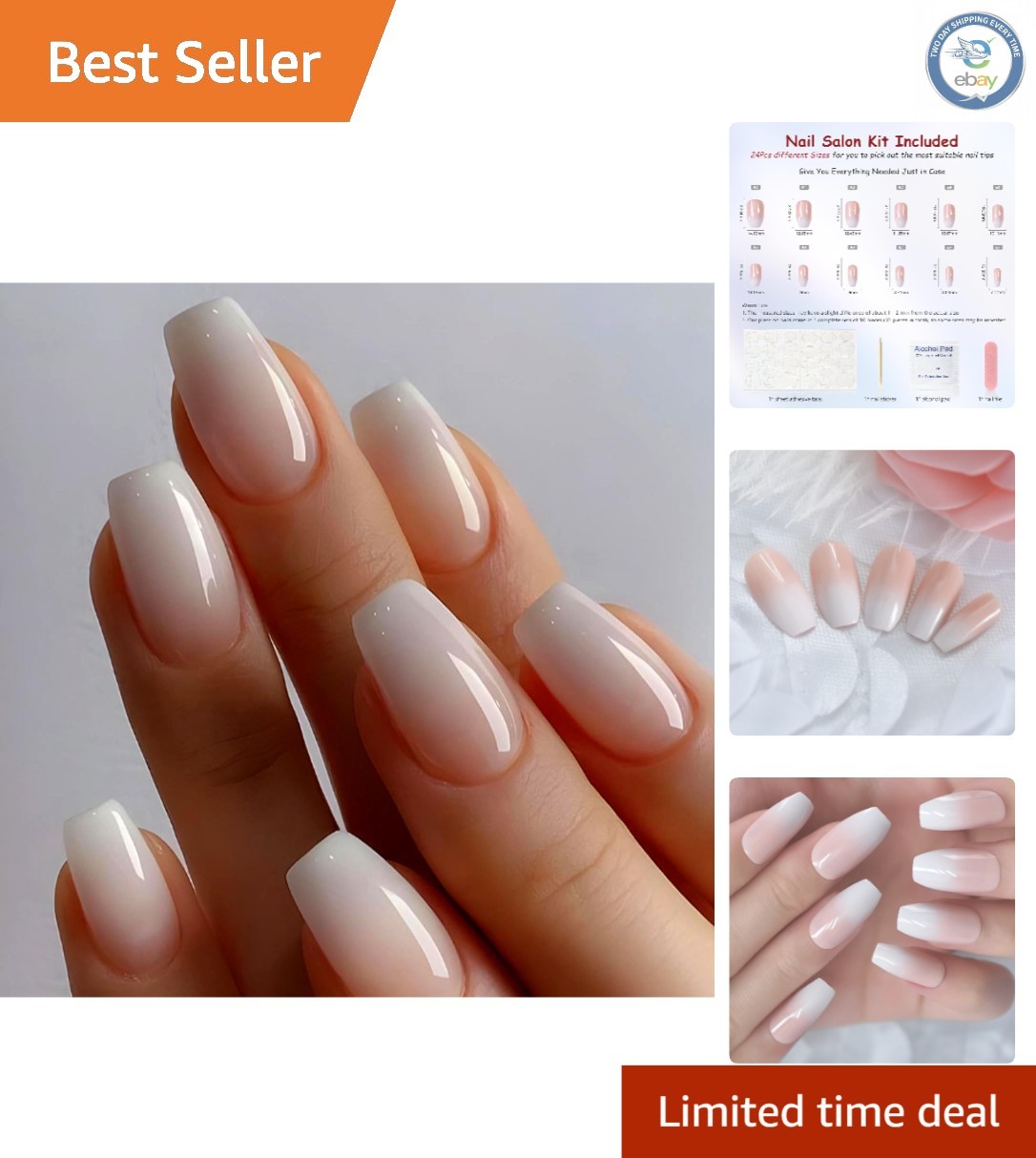 24-Piece Ballerina Ombre Pink Coffin Nails – Effortless Glam for Any Occasion