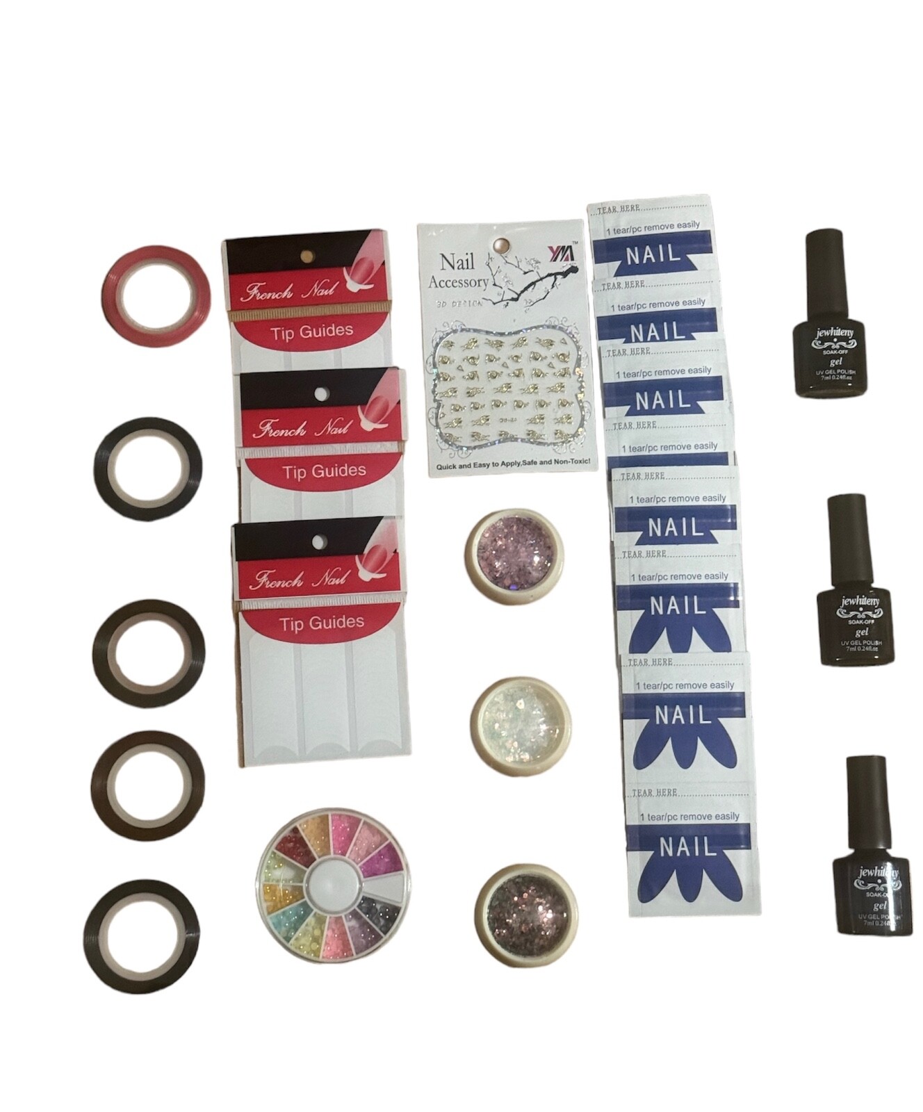 30 PCS SET NAIL ART 3D DESING STICKER, TIP GUIDES FRENCH NAIL, 3 UV GEL POLISH