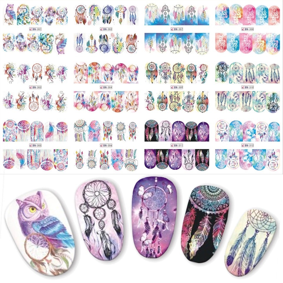 Nail Stickers Water Transfer Dreamcatcher Design Full Wraps Cover Decals Blur UK