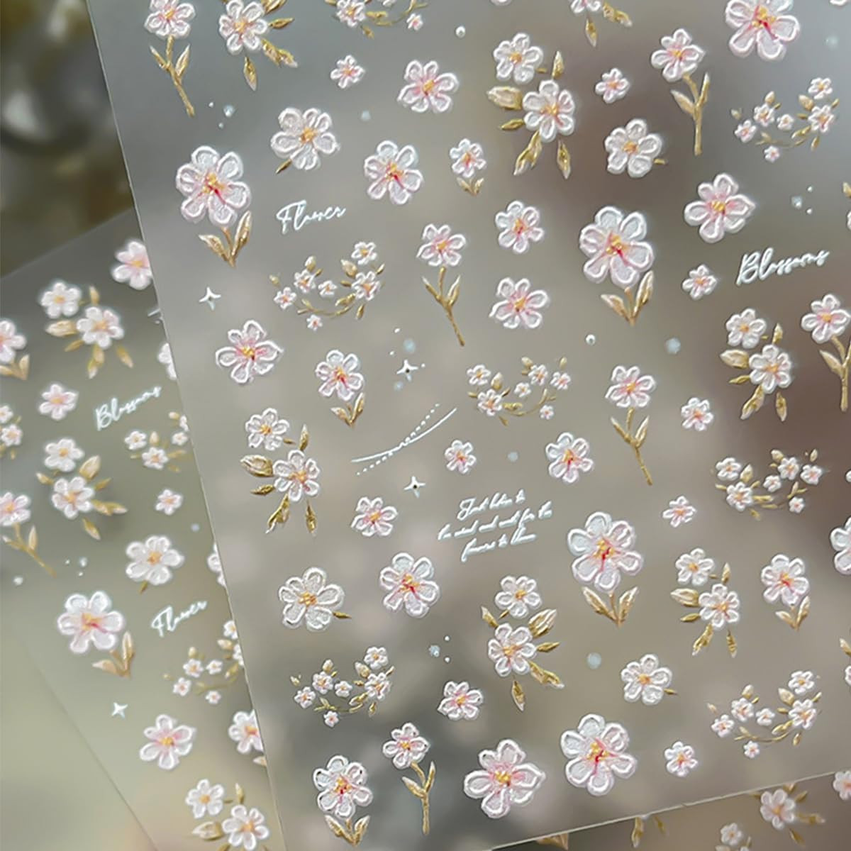 1Pcs Flower Nail Art Stickers Decals 5D Embossed Pink Flower Nail Decals Cute Sm