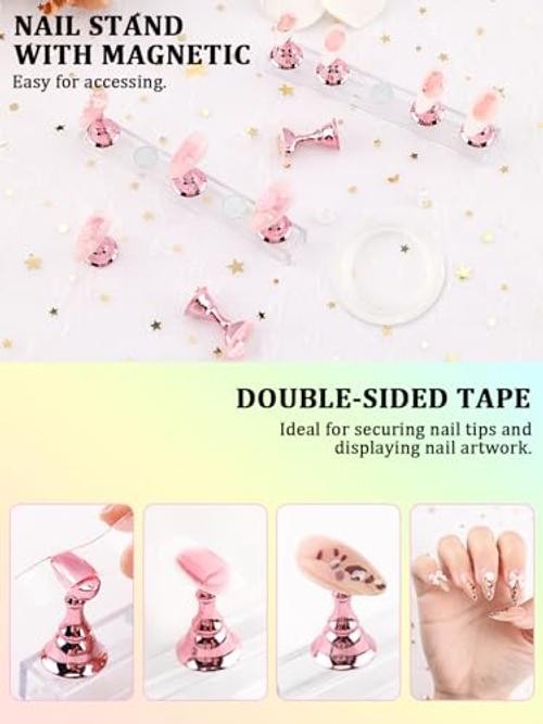 Nail Art Tools Set, Nail Stand for Press on Holder for Painting Nails, Pink