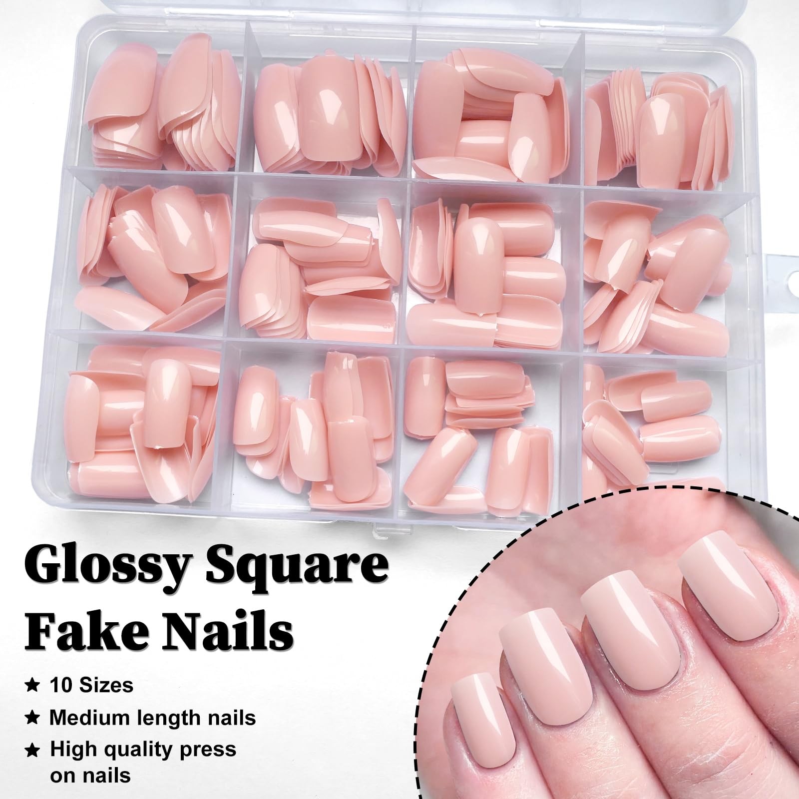 240pc Press on Nails Medium Square Fake Nails Press ons Square Nail Tips Nude