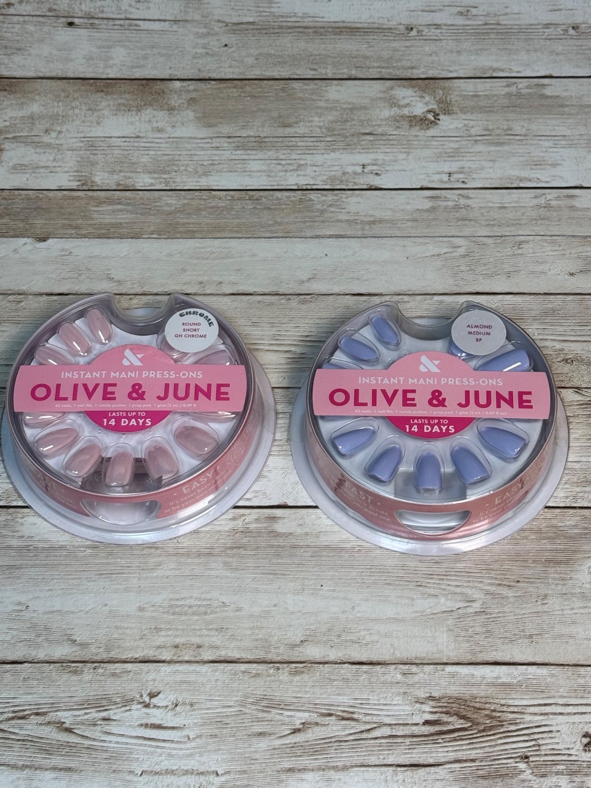 2 Packs Olive & June Instant Mani Press On Nails Chrome Pink + Lavender