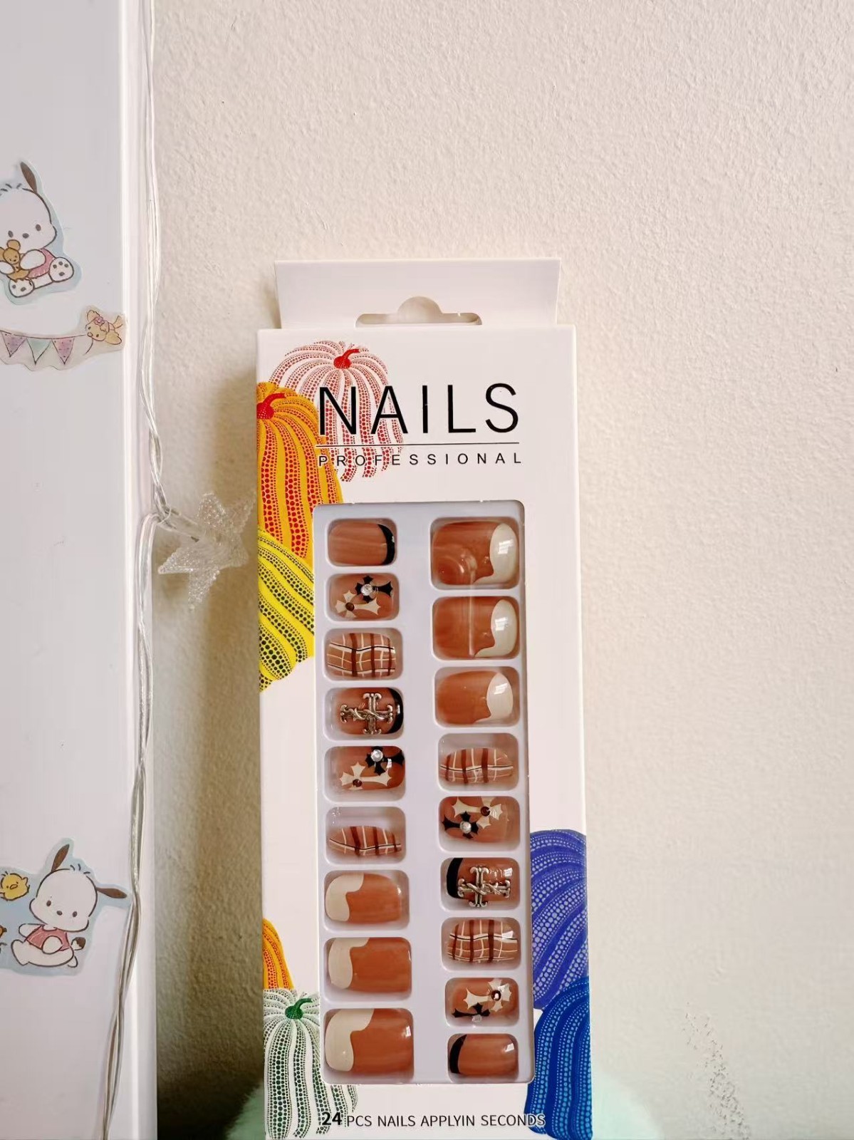 Cute Press On Nails–12pcs Colorful Fake Nails Set, Pastel/Glitter Style. Reusabl
