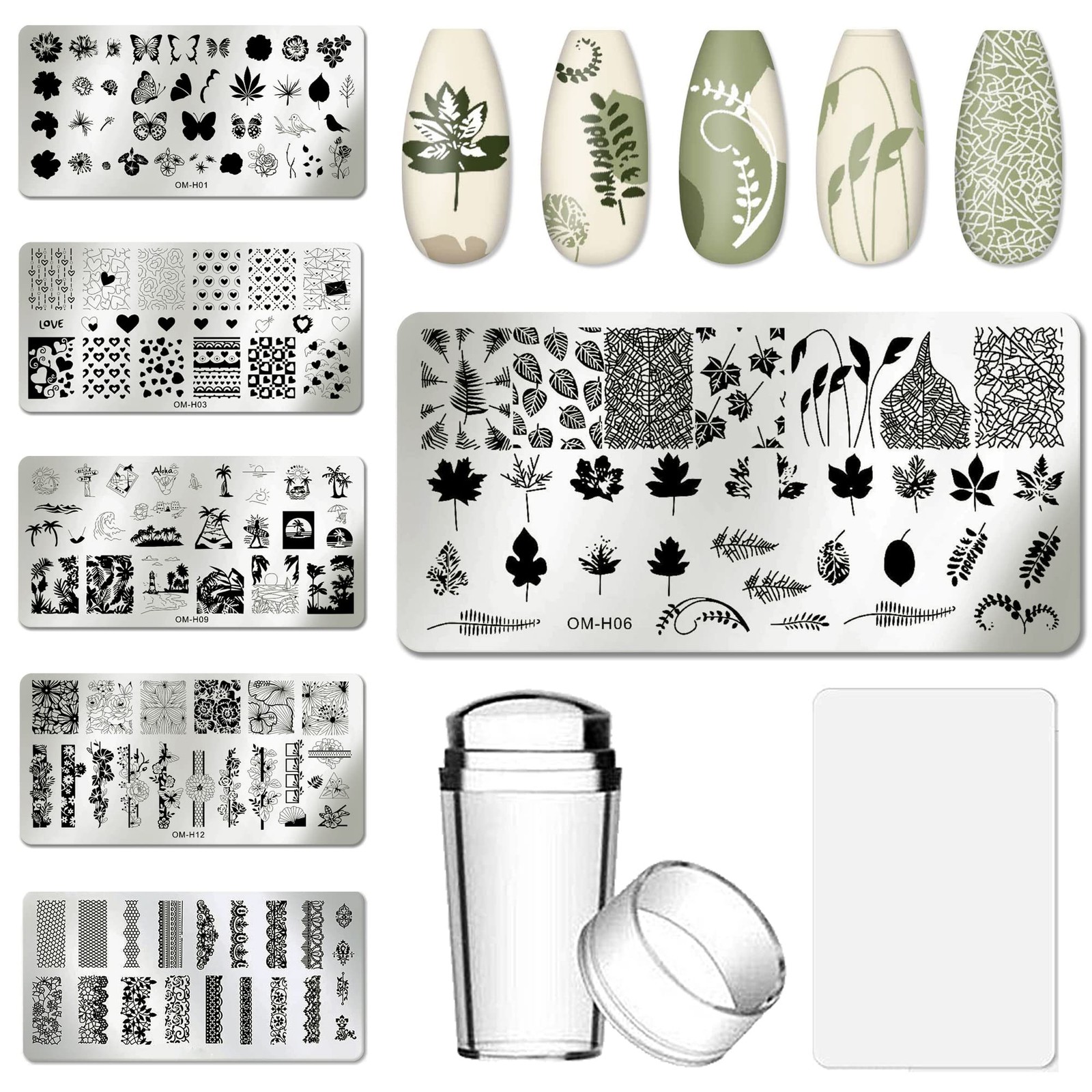 Nail Art Stamper Kit 6pcs Flower Heart Leaf Lace Butterfly Stamping Plate Tem…