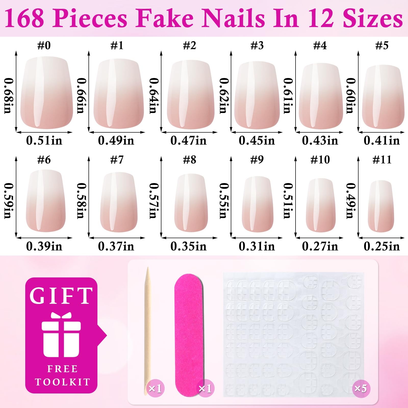 168pc Ombre Press on Nails Short Coffin Fake Nails with Tabs, XS Coffin Nails…
