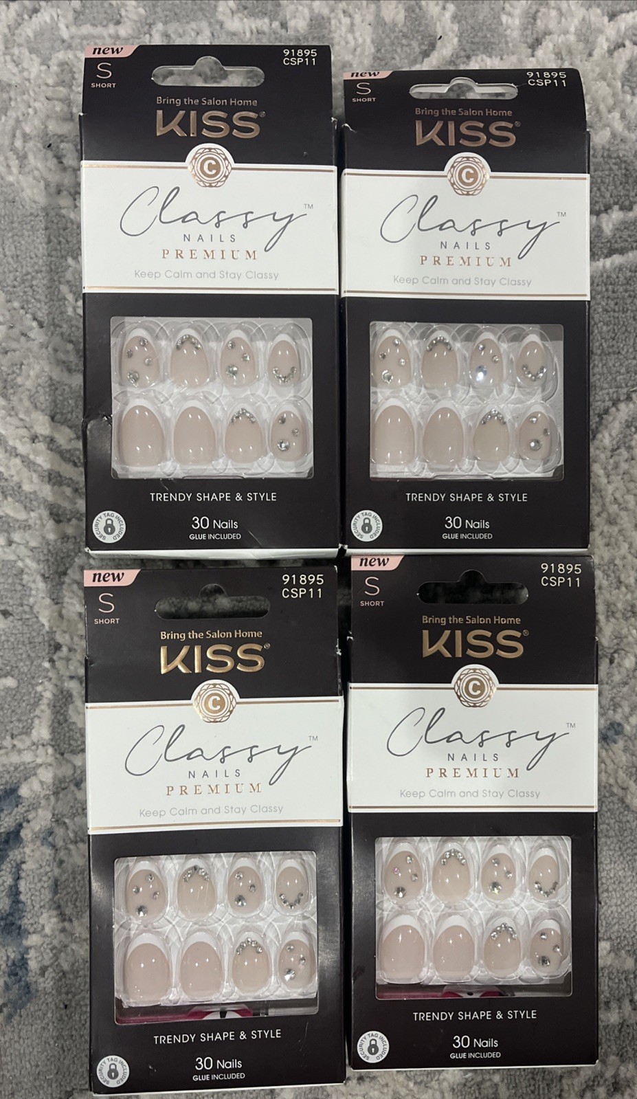 Kiss Premium Classy Nails Set With 3D Jewel Accents Diy Glam ~ 4 Pack
