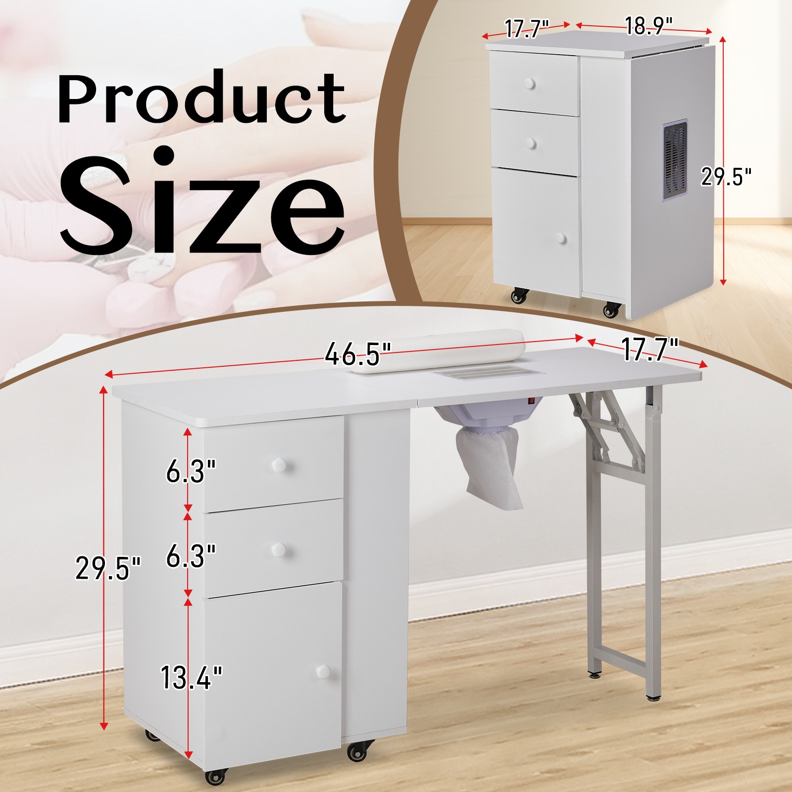 Foldable White Manicure Table Nail Desk Station with Electric Dust Collector NEW