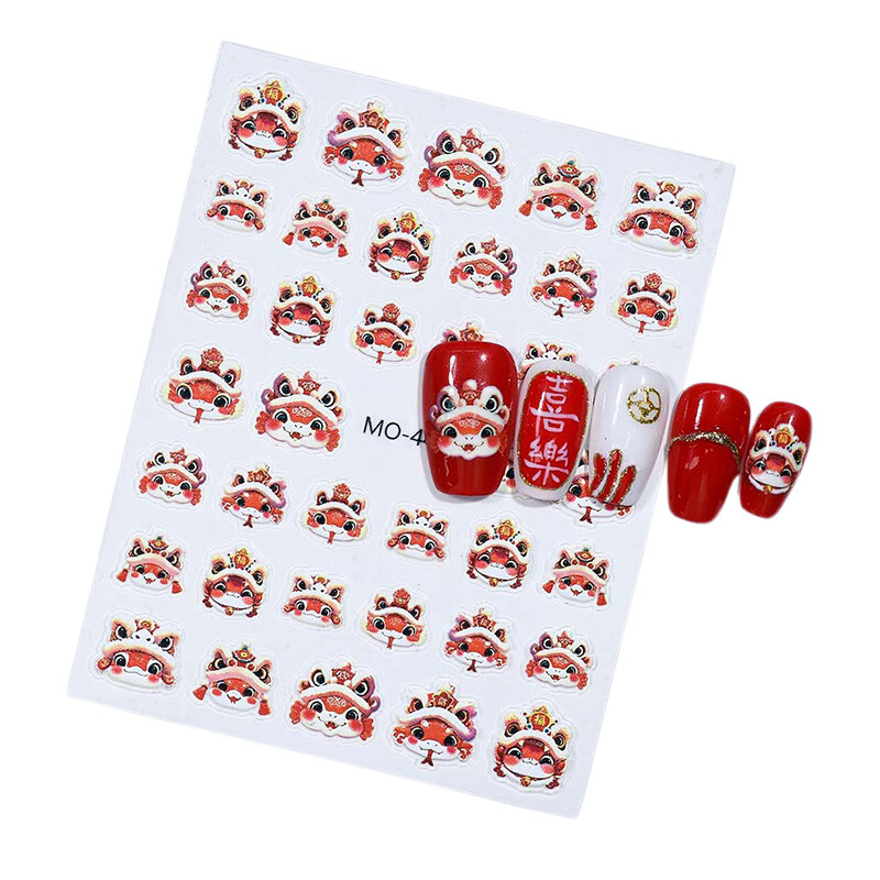 Red Chinese Knot Firecracker 3D Self Adhesive Nail Art Stickers New Year Lovely