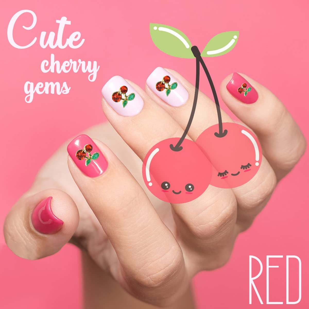 40 Pcs 3D Cherry Nail Charms Rhinestones for Jewelry Making & DIY Manicure