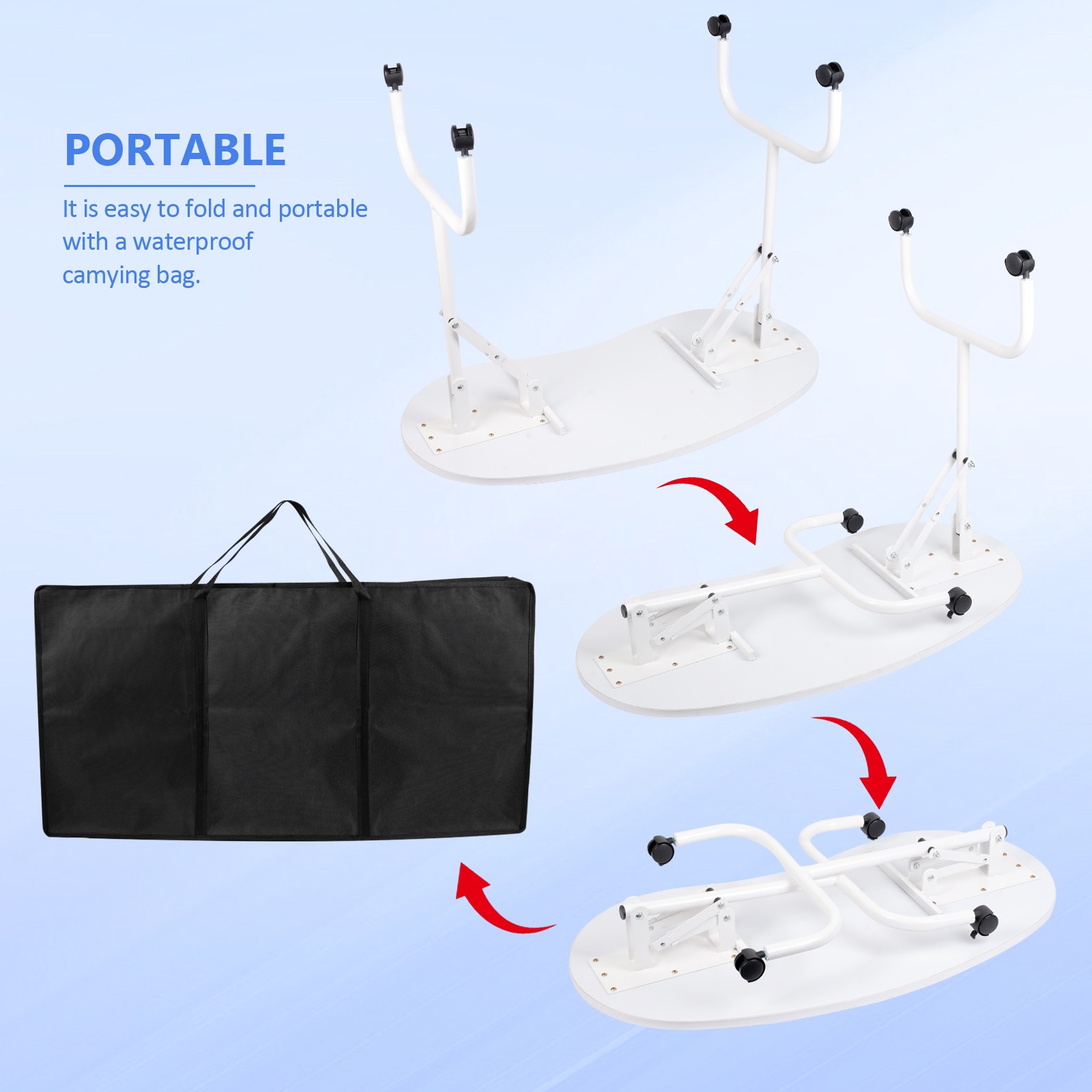 Portable Folding Manicure Table Nail Tech Desk Lockable Wheels Bag Drawer White