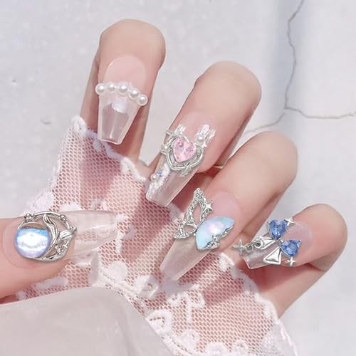 16 Styles Luxury Moon Star Nail Charms for Acrylic Nails Alloy Rhinestone Star