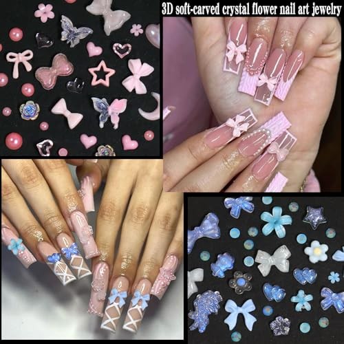 Nail Art Charms – 3D Flower Charms & Manicure Beads, Color Bow, Half Round