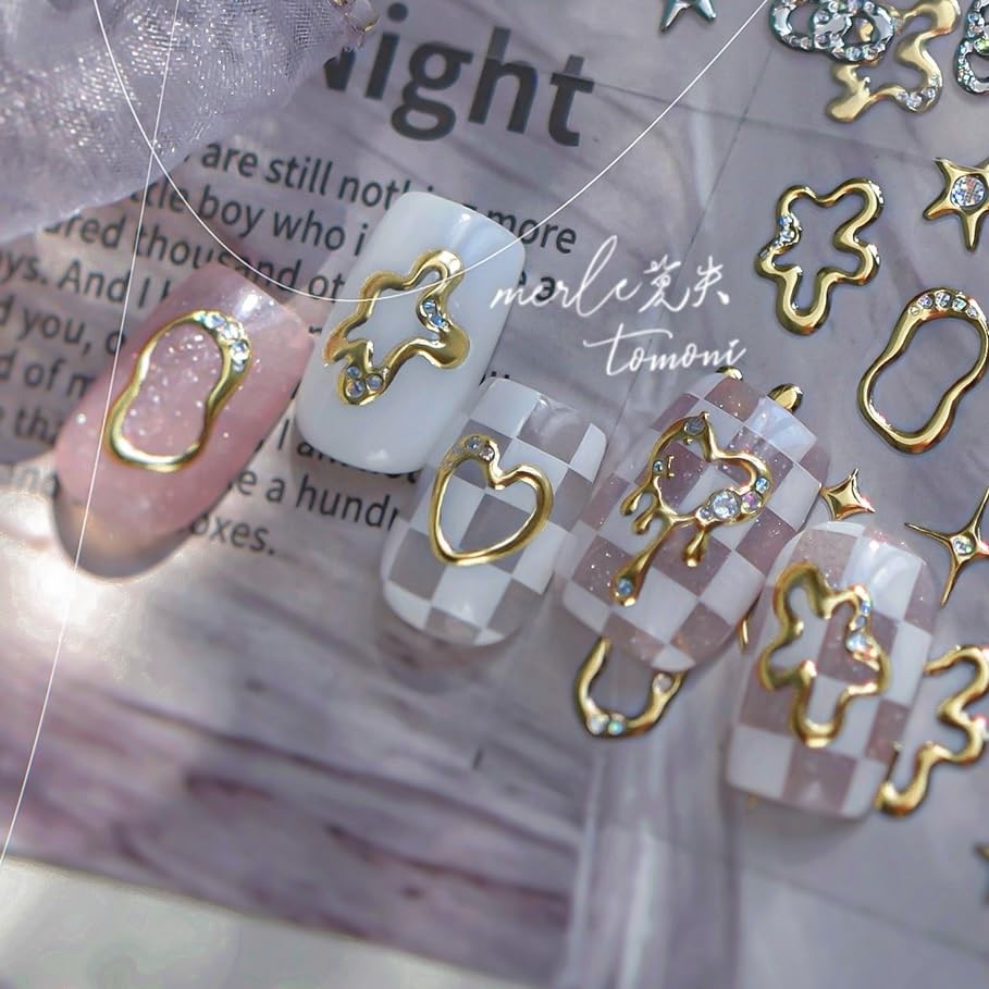 3D Nail Stickers for Nail Art, Embossed Self-Adhesive Cute Nail Irregular Gold