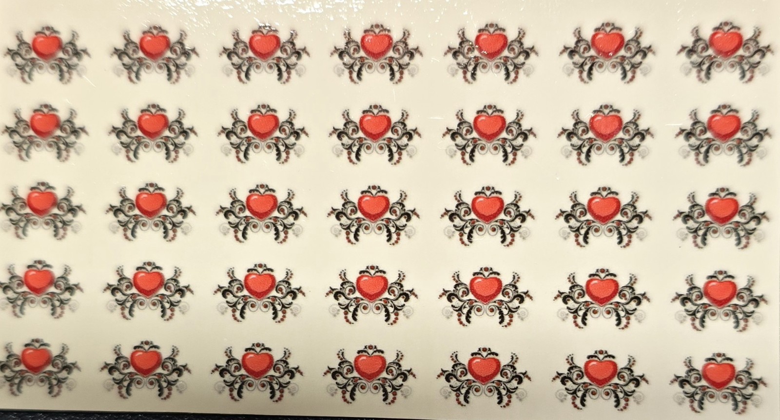 Waterslide Nail Decals Set of 35 Red Heart Black Swirl