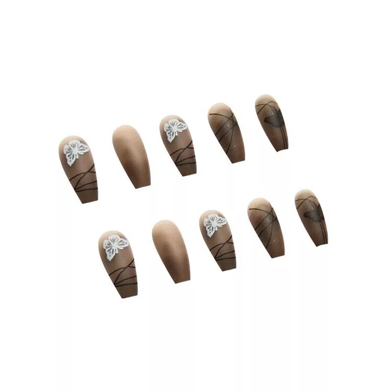 24 frosted Clear Brown black Press on nails kit glue on drawing edgy goth coffin