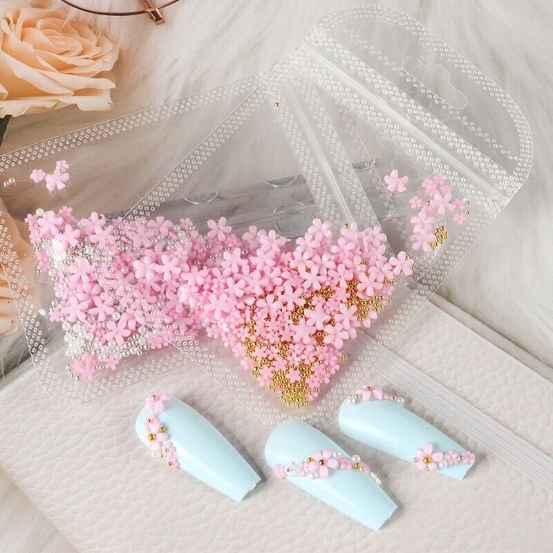 Nail Art 200Pcs Silver Gold Beads Flowers Crafts Gems Stones 3D Nail Decoration