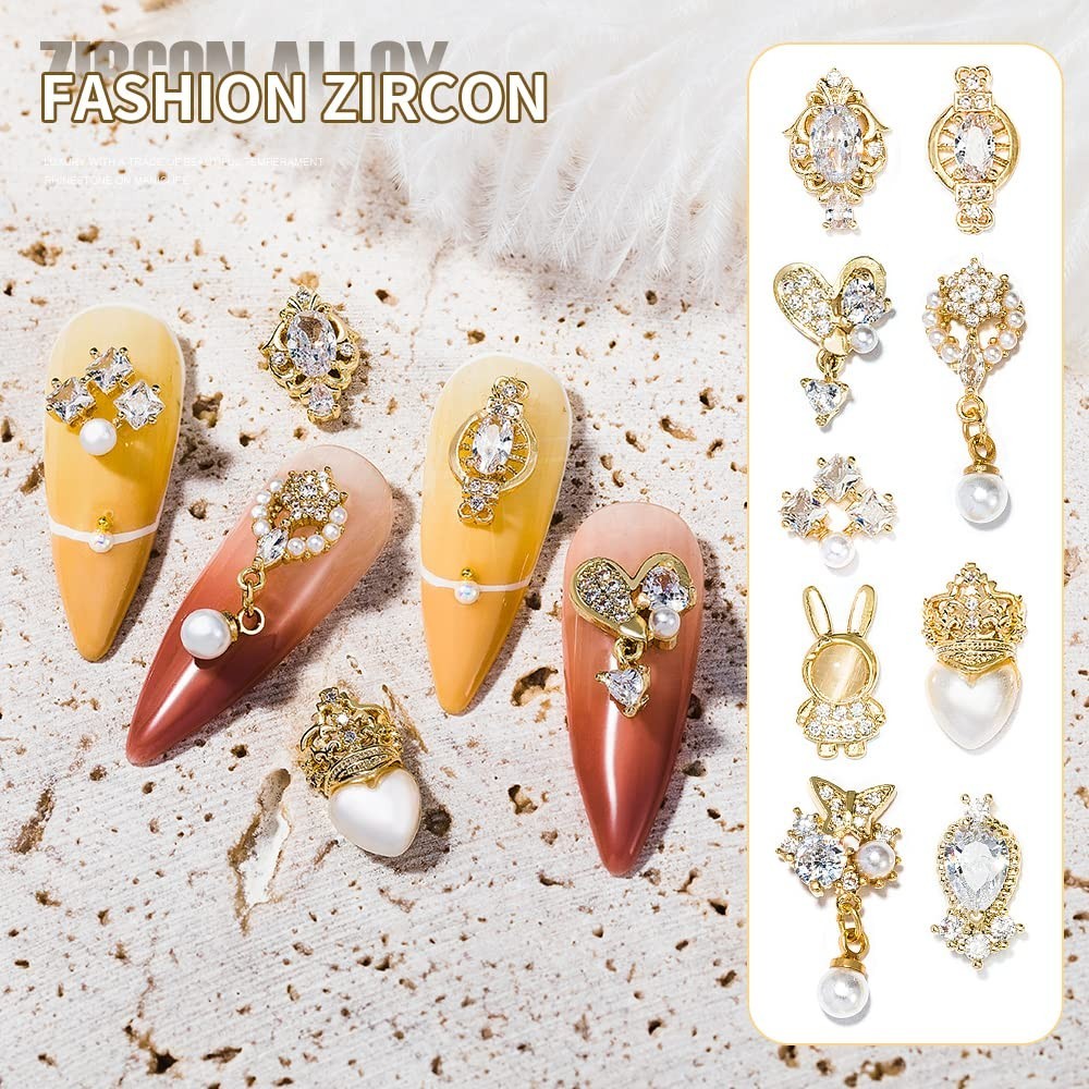 30Pcs 3D Nail Art Charms – Crystal Pearl, Zircon Dangle Rhinestones, Nail Gems &