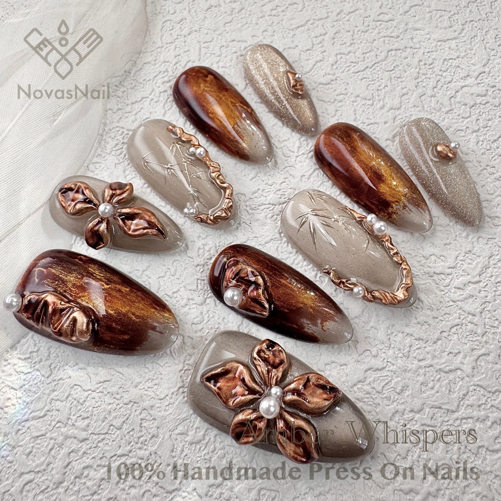 Elegant Bronze Almond Press-On Nails-Handmade Reusable False Nails-Luxury Nail