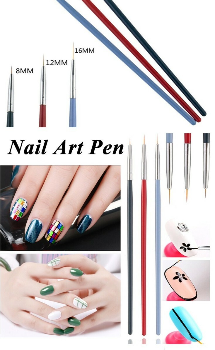 3Pcs/Set DIY Nail Pen UV Nail Gel Brush Drawing Pen Nail Art Tools Nail Painting