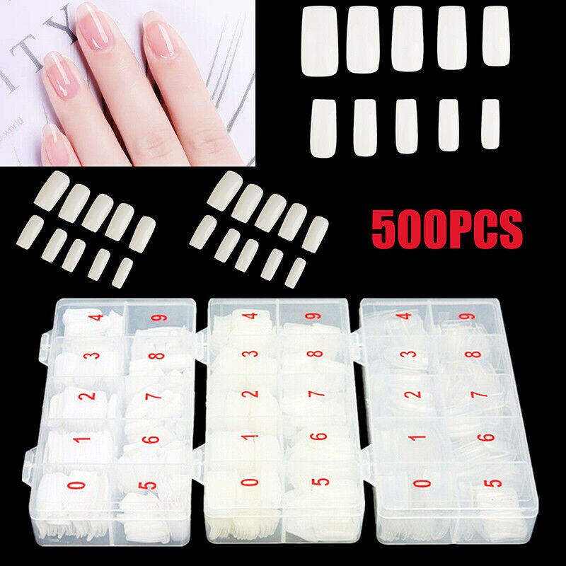 500pcs Fashion Manicure Full Cover Natural False Nails Fake Tips Tools With Box