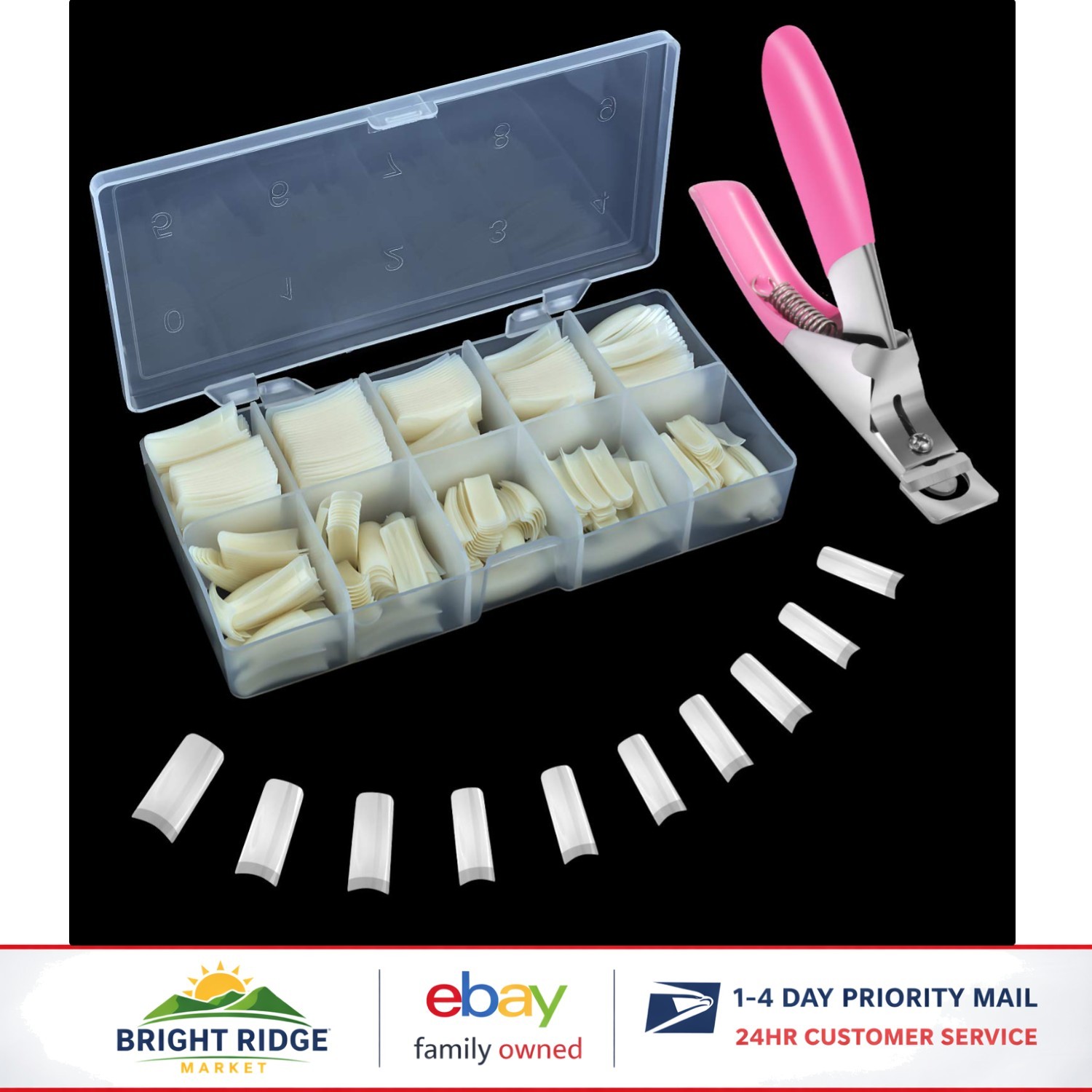 Matte Finish Acrylic Nail Tips with Clipper and Storage for Easy Organization