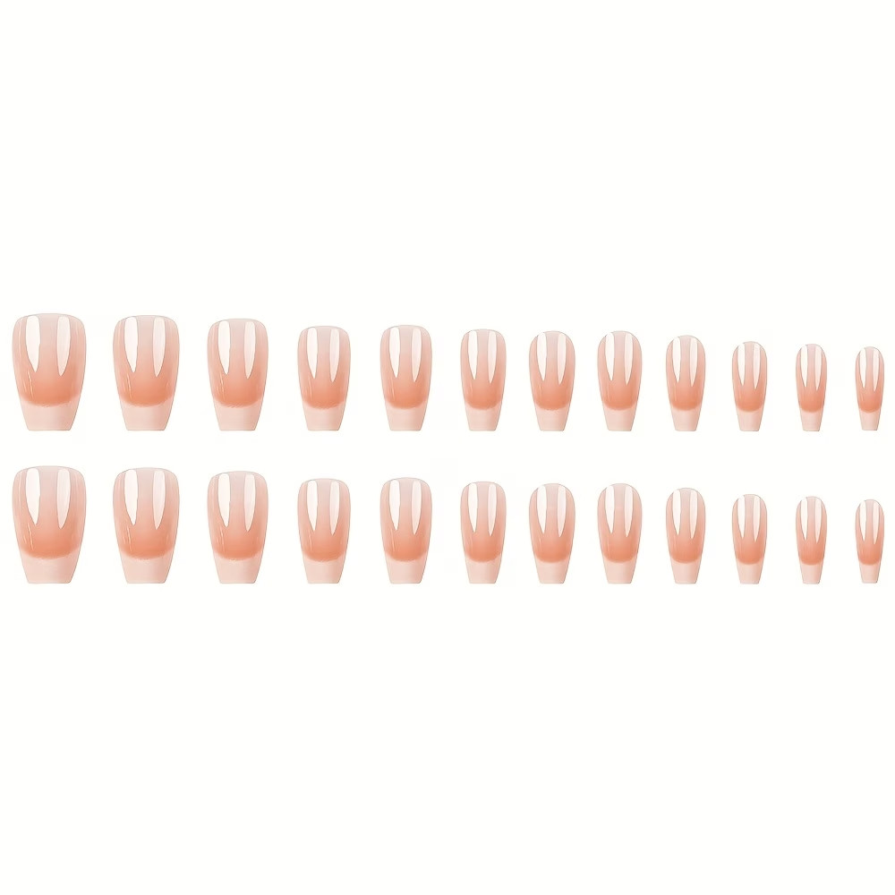 24pcs Short-T On Nails Pink Gradient French Style Fake Nails Glossy Artificial