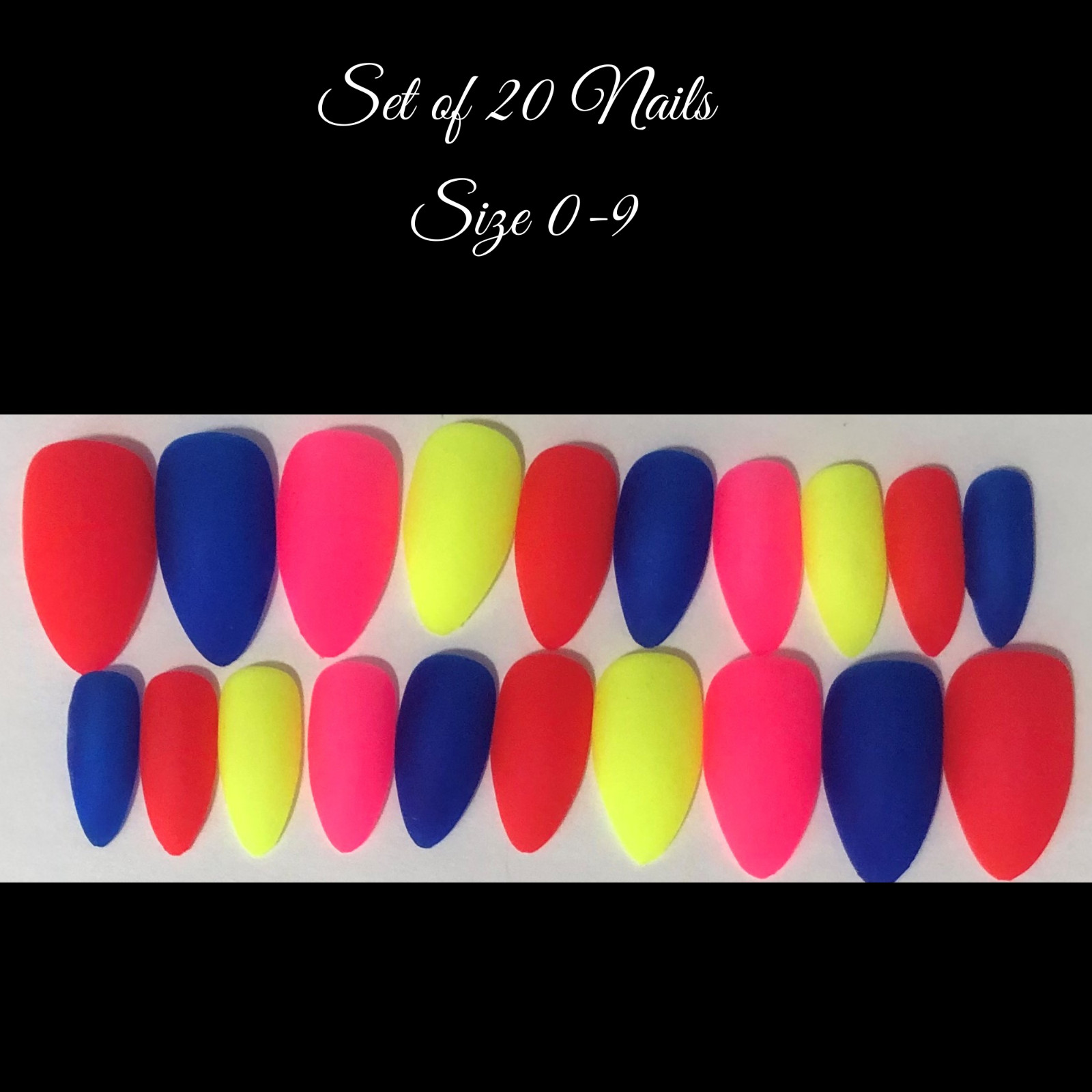 Neon Rainbow Glow in the Dark press on nail set- (Set of 20 sizes 0-9)