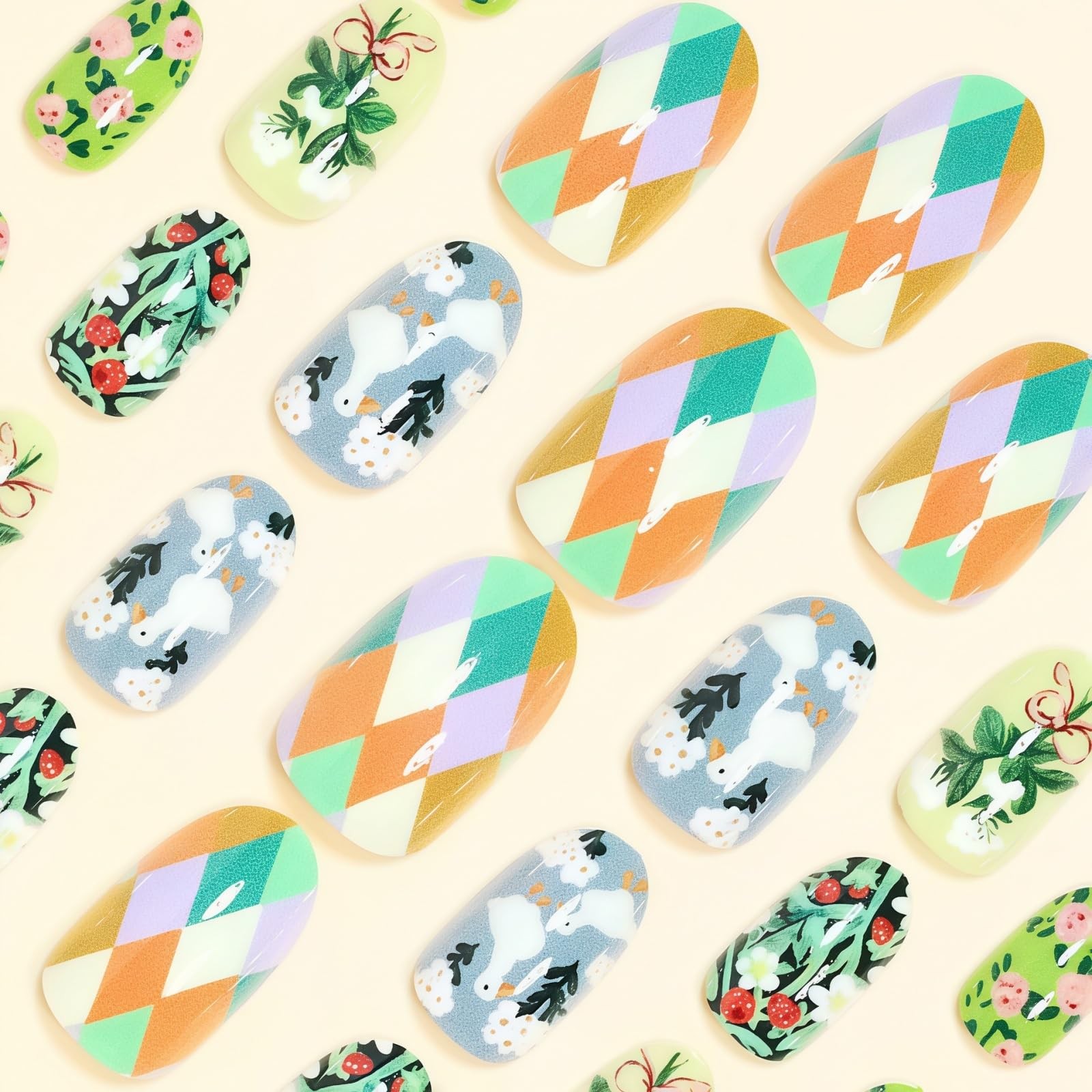 NBNTGH 24Pcs Oval Flower Press on Nails Style01
