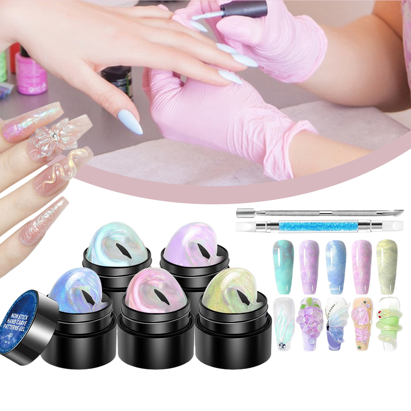 3D Nail Art Gel 5 Colors Sculpting Gel Nail Solid Molding Designs Non-Stick