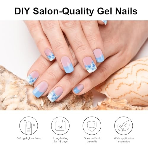Semi Cured Gel Nail Strips | 28 pcs Chinese Style Gel Nail Blue Rose French