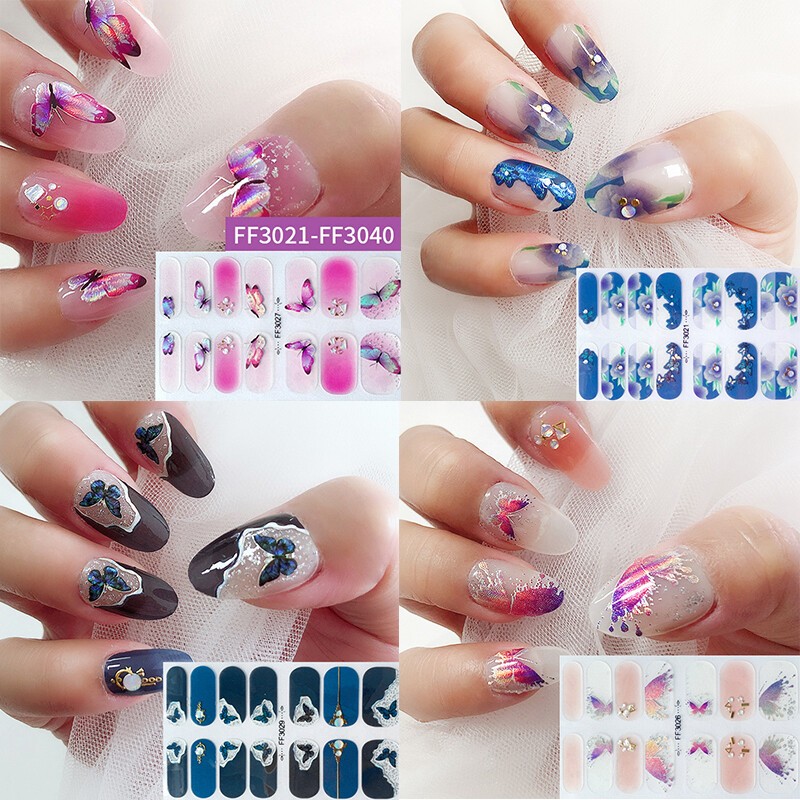 14Tips Nail Stickers Full Cover DIY Manicure Art Nail Foils Wraps 3D Nail Decal✔