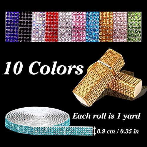 10 Rolls Self Adhesive Rhinestone Ribbon Crystal Diamond Sticker Bling 4 Rows