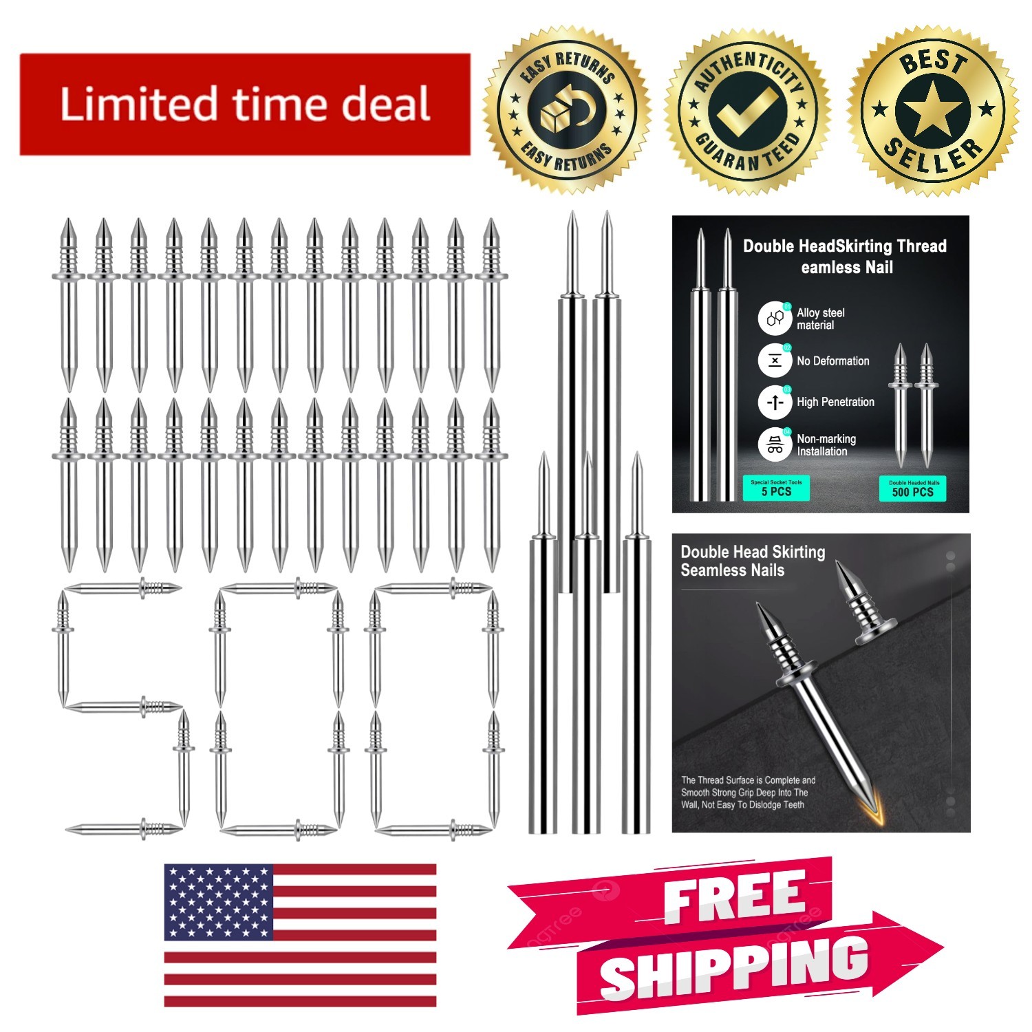 500pcs Seamless Invisible Head Nails & Tool Kit for Flawless Baseboard Install