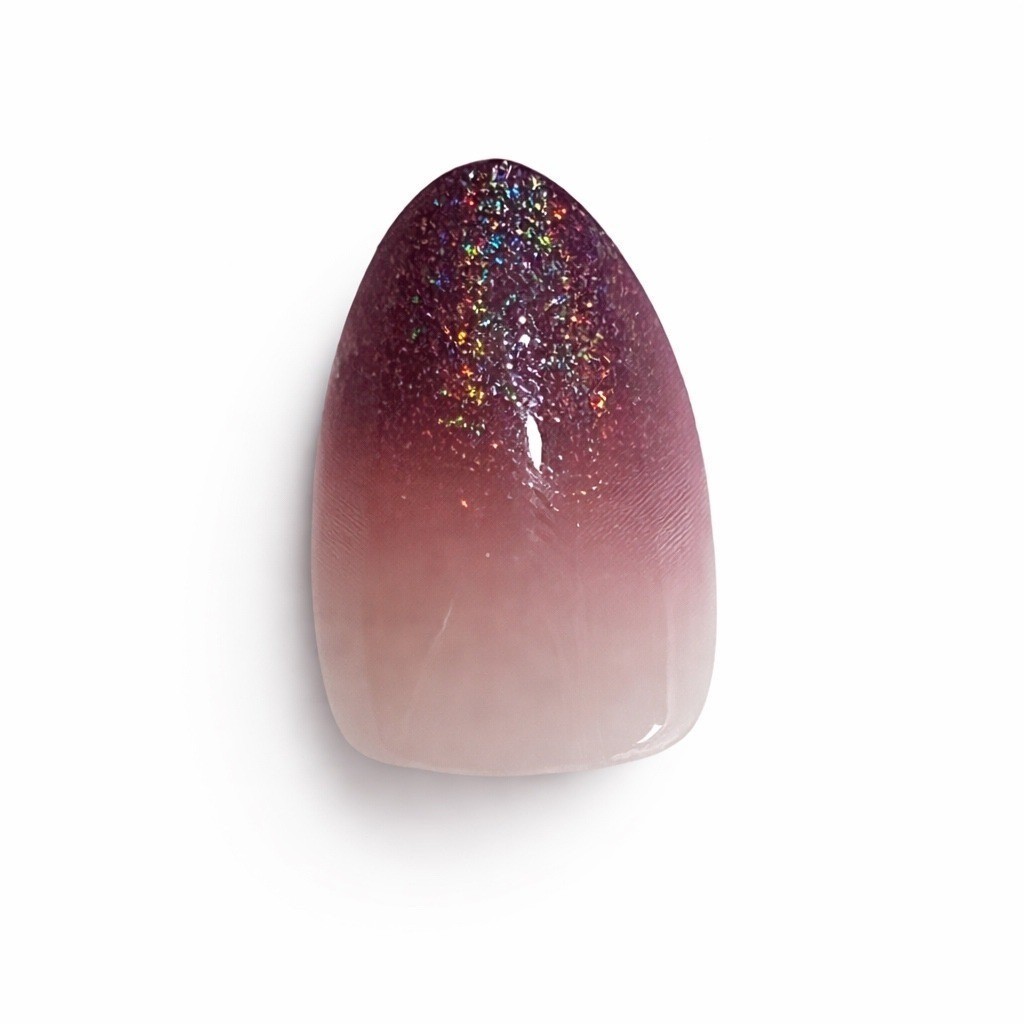 IQXGE Reusable Press On Nails Ombre Glitter Almond Shape Natural 24 Count