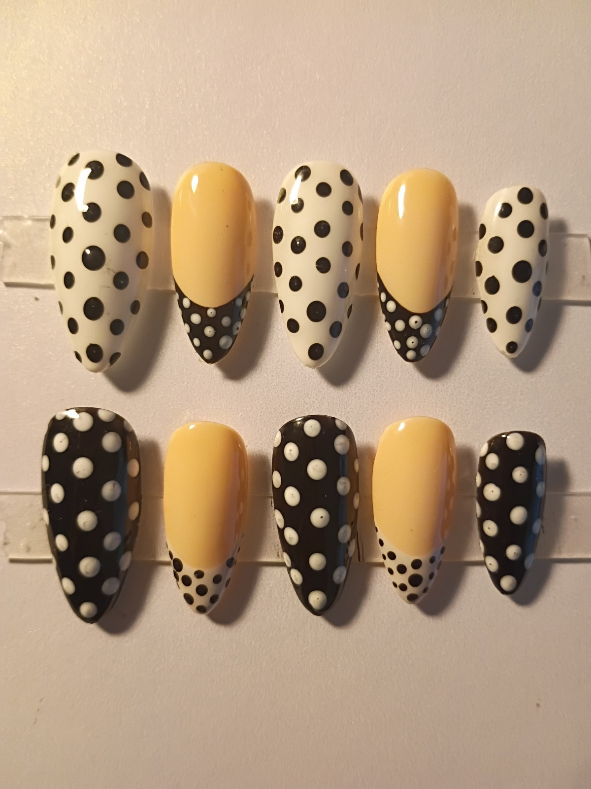 Small black and white dot press-on nails