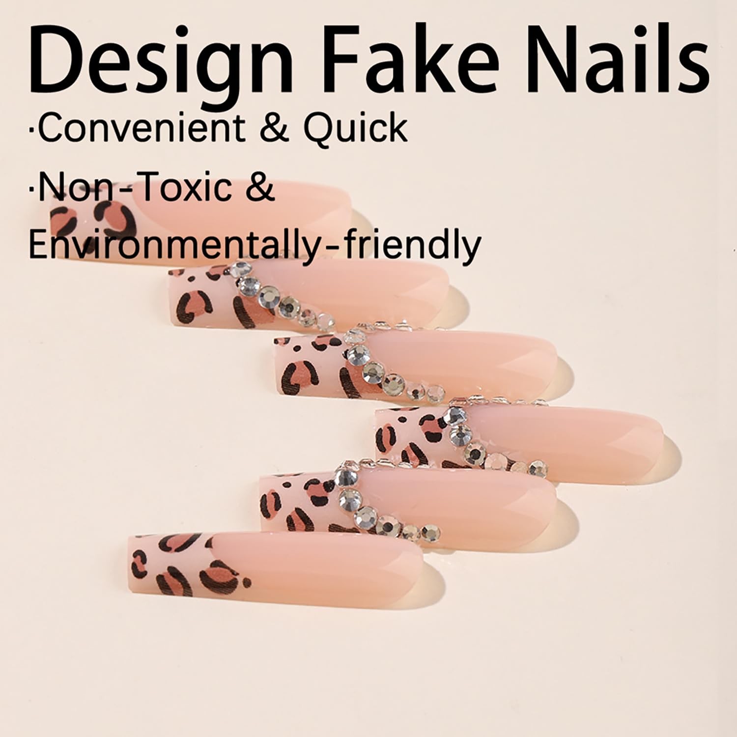 Press on Nails Long Coffin Shaped Glossy Full Cover Acrylic Long Length Frenc…