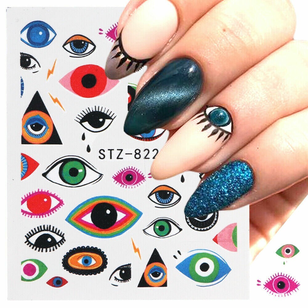 Nail Art Water Decals Stickers Transfers Halloween Tribal Eyes Eye Love NS28