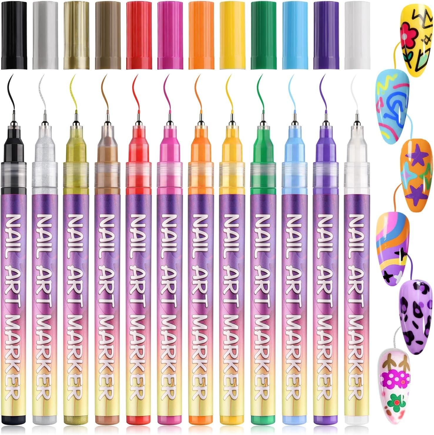 12 Color Nail Art Pens, 0.5mm Nail Polish Marker Set, Drawing Painting Point …