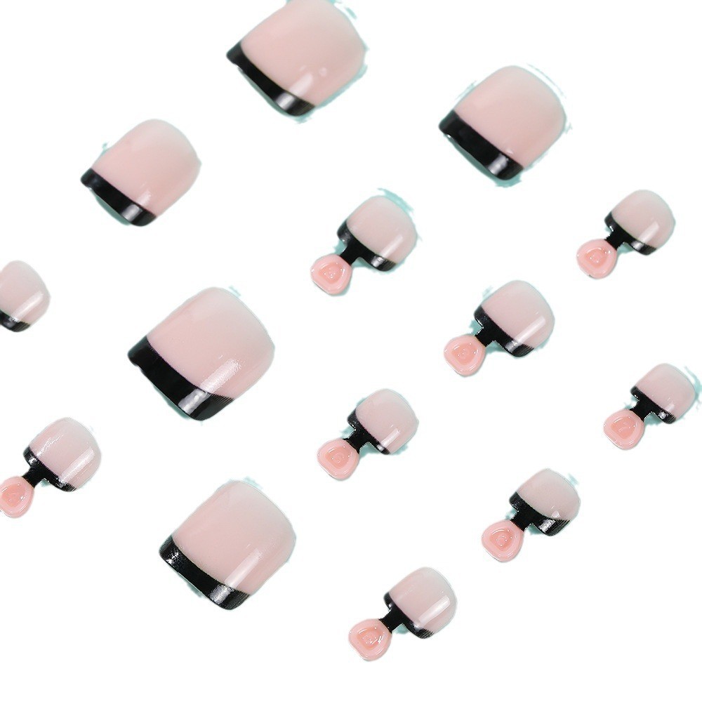 24Pcs French Tip Press on Toenails Short Square Pink Fake Toe Nails Summer