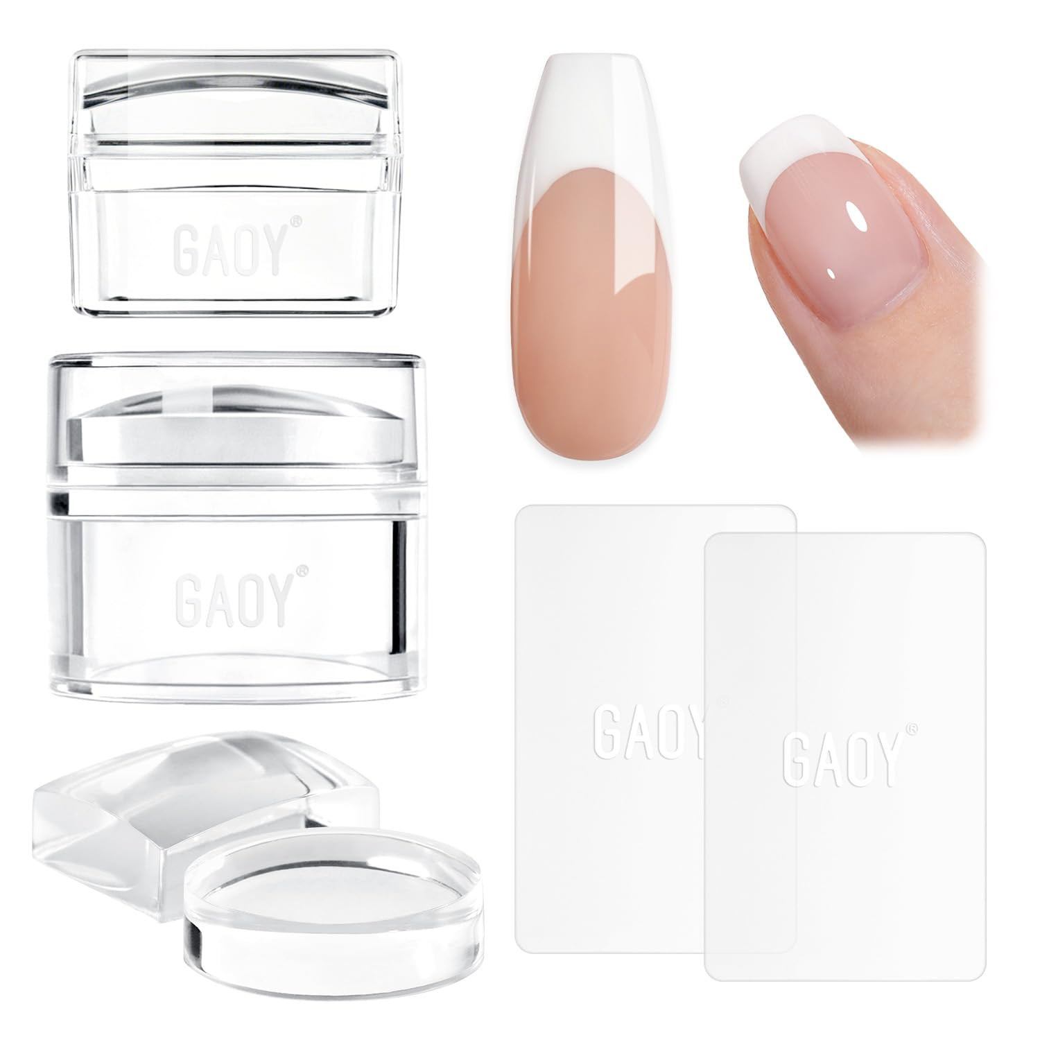 French Tip Stamp, 6Pcs Nail Art Stamper Kit, Soft Clear Silicone Round