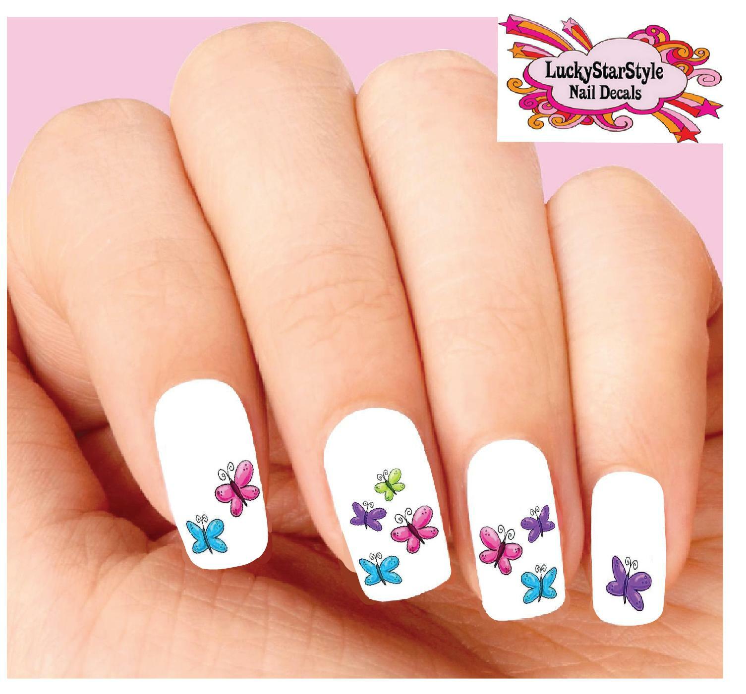 Waterslide Butterfly Nail Decals Set of 20 – Colorful Butterflies Assorted