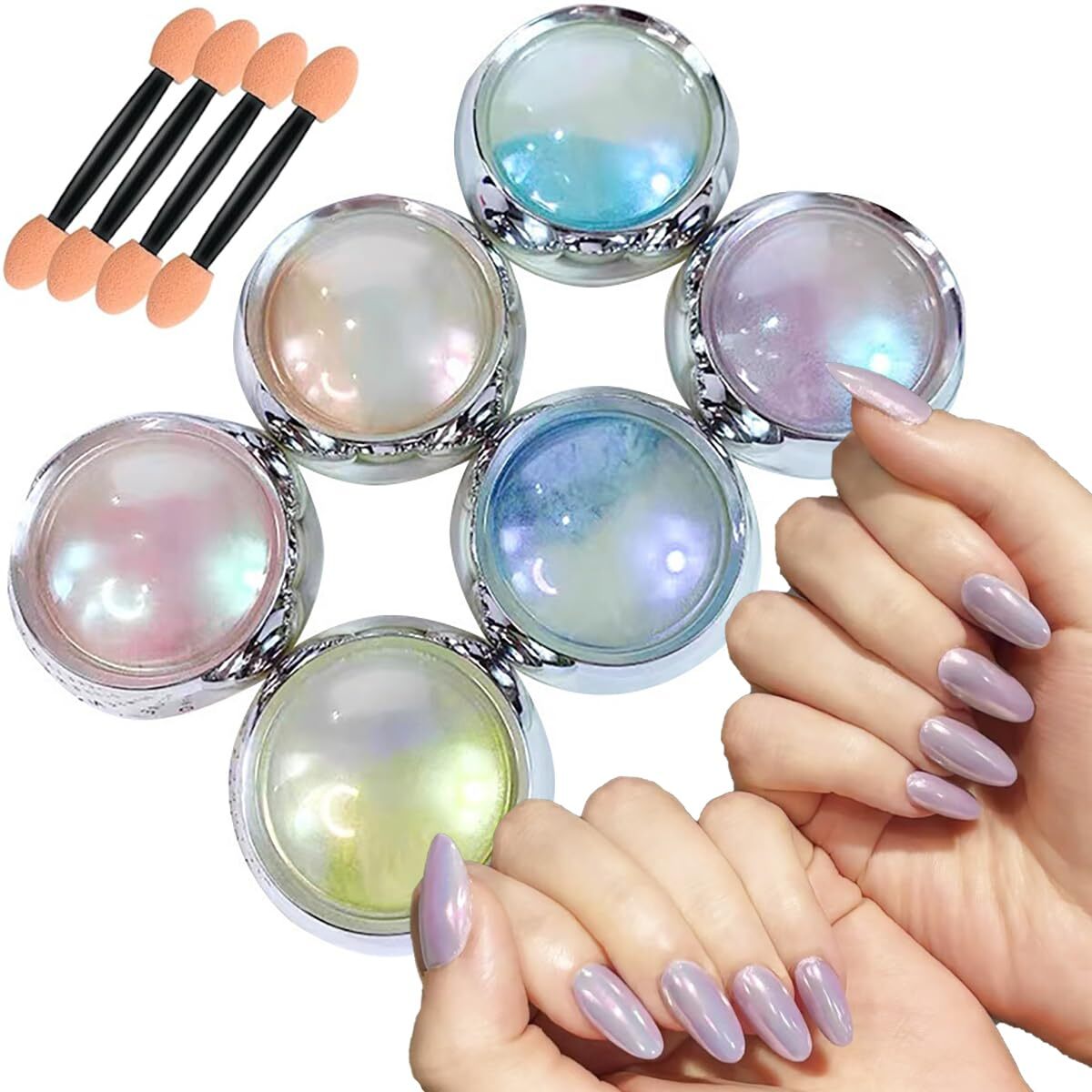 6 Colours Mermaid Chrome Nail Powder, Pearl Nail Art Powder, for Gel Polish