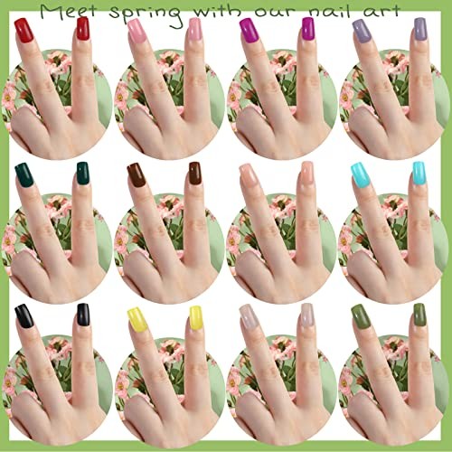 24 Colors Press on Nails Square, 24 Packs 576PCS Press on Medium Square Glossy