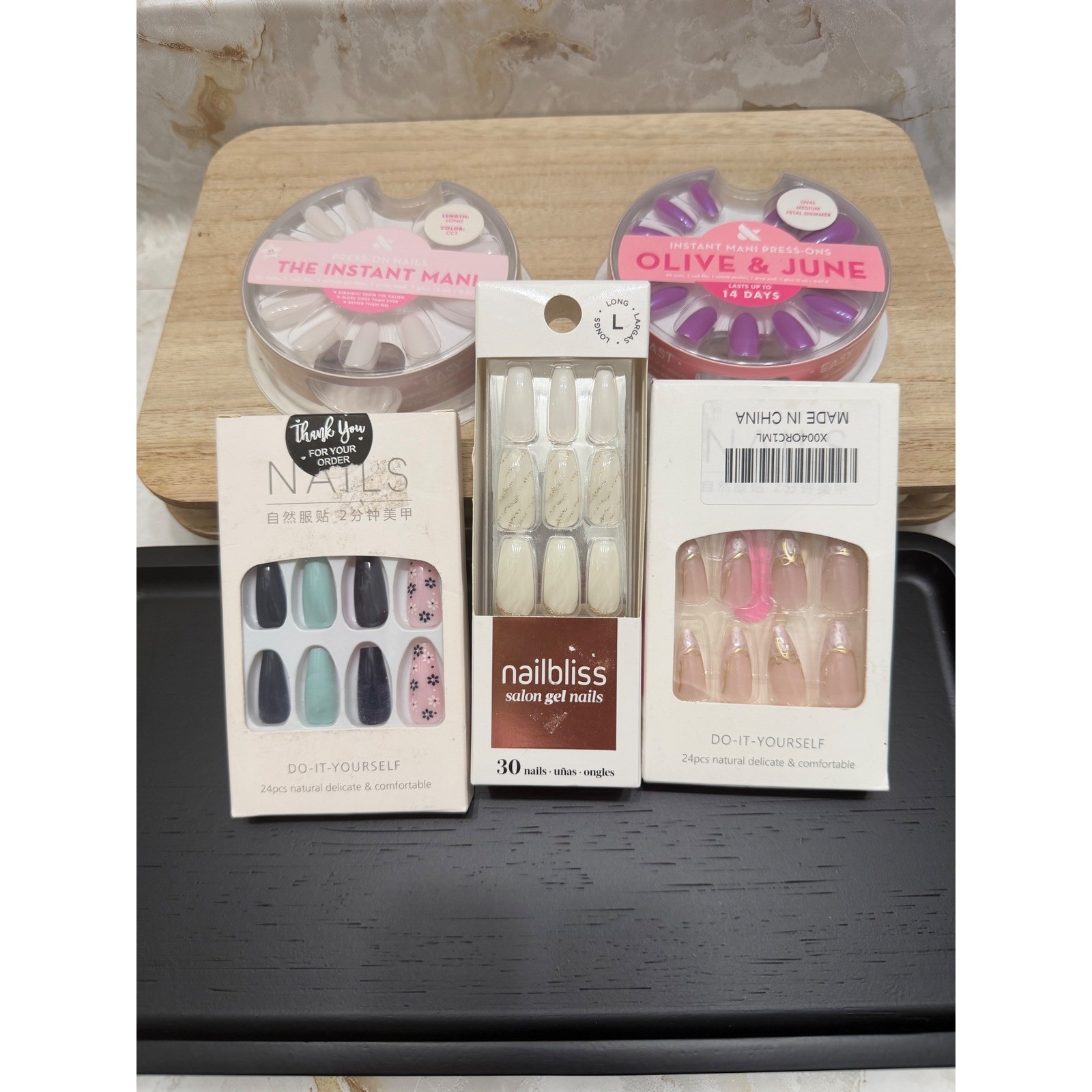 Olive & June Nailbliss Press On Nails Bundle 5 Packs Assorted Styles Long Medium