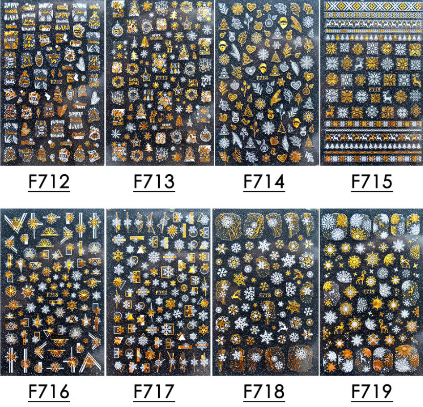 Nail Art Stickers Decals Christmas White Gold Snowflakes Tree Wreath Bauble NS38