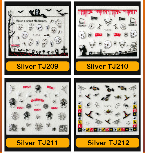 Halloween ! Nail Art Stickers Self-adhesive 3D Metallic Bat Witch Pumpkin Cat