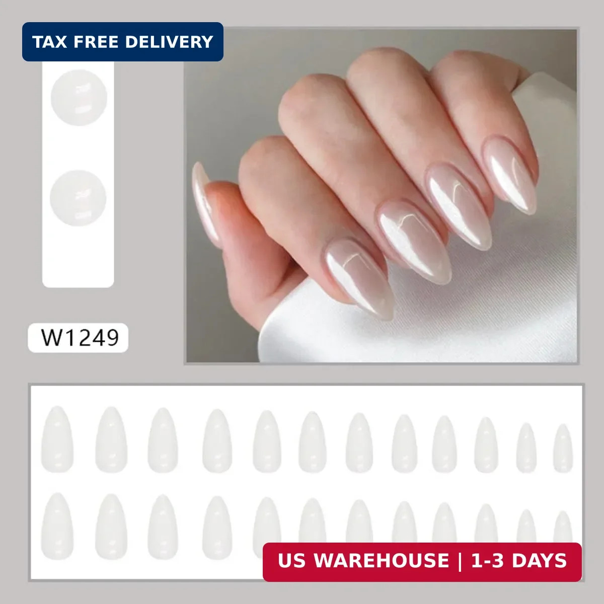 CTTHNBD Press on Nails Almond – Medium Fake Nails with Aurora Design – White Ful