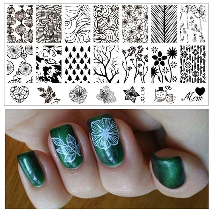 Nail Art Stamp Plate JQ-L18 Mother’s Day Valentines Heart Love Flowers Swirl